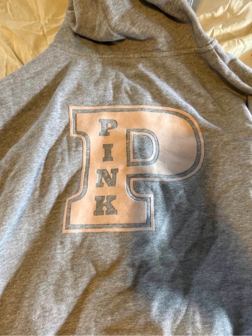 PINK Victoria's Secret Light Gray Hoodie with Black Logo Tag